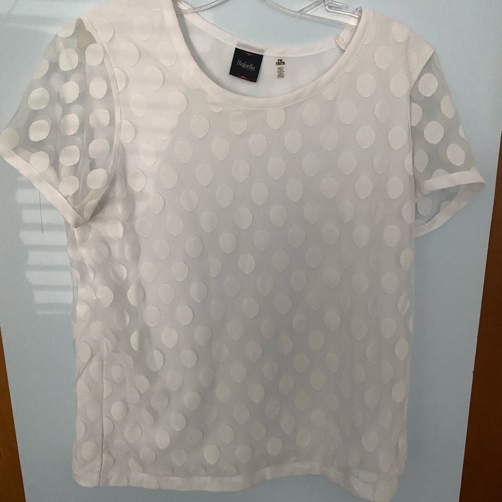 Layered white short sleeve top with polka dots